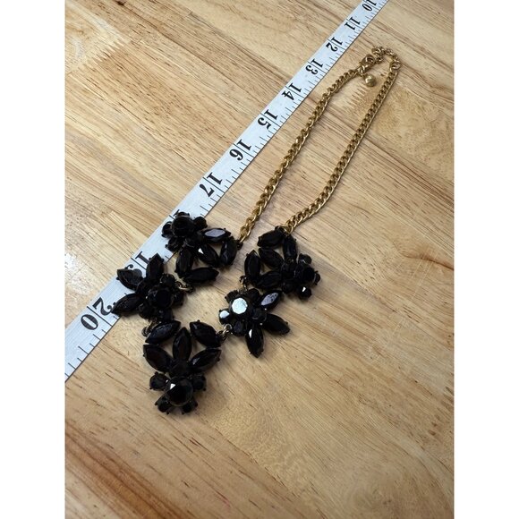 J. Crew Black Floral Statement Necklace Gold Chain Adjustable Length Modern - Picture 7 of 7